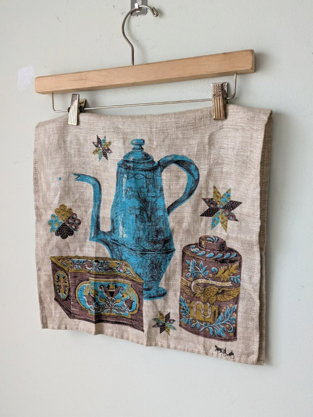 vintage TEAPOT & CANNISTER linen kitchen tea towel - Picture 5 of 5